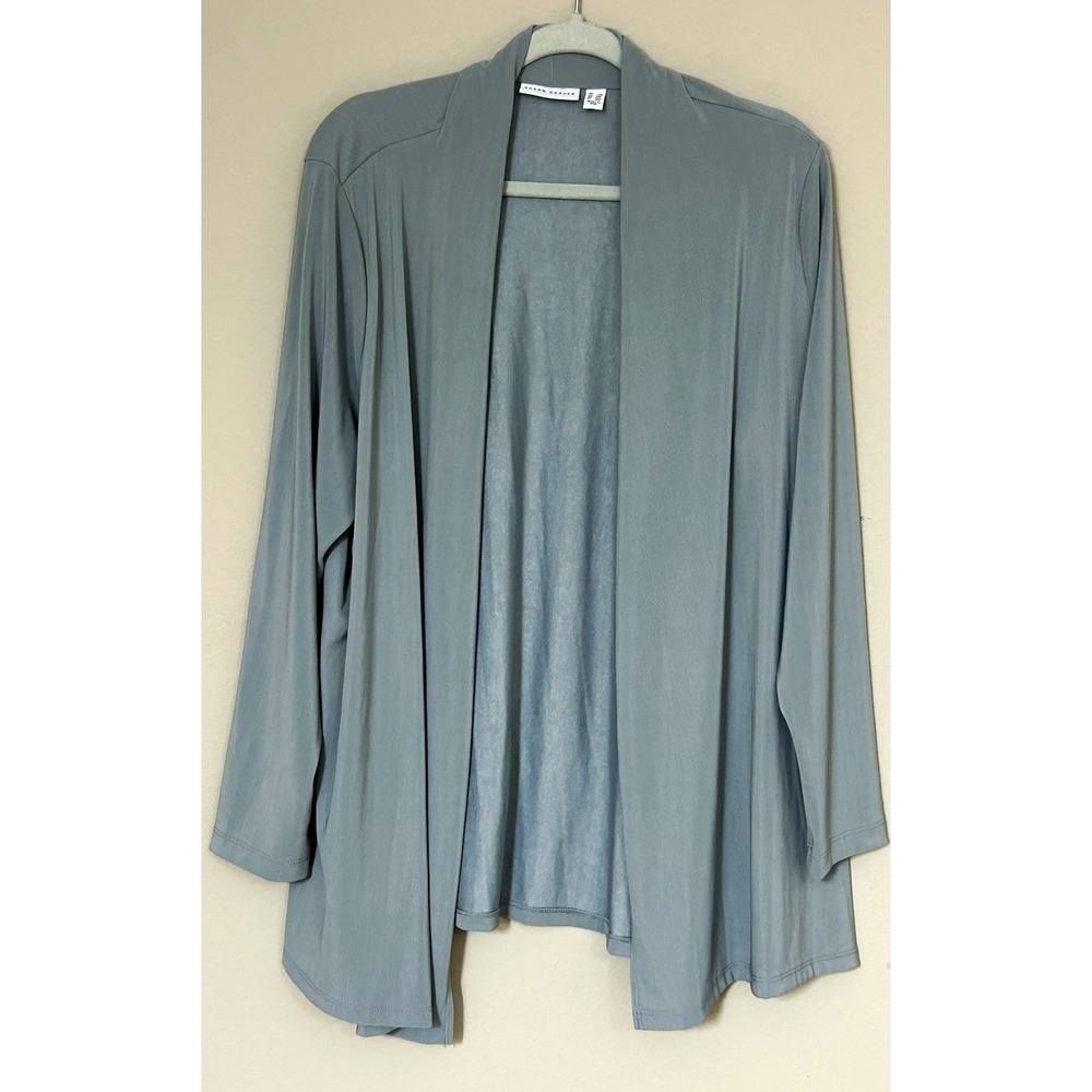 Susan Graver Gray Open Front Lightweight Mid-Length Jacket Relaxed Fit 2X